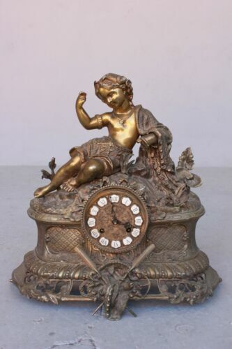 Horloge De Table En Bronze Style Empire XIXe Siècle - Mécanisme à Poids, Nécessite Restauration