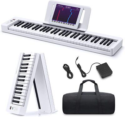 Donner 61-Key Folding Digital Piano Bluetooth Portable Keyboard White w/ Bag