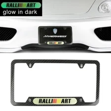 Universal Glow in Dark Green RALLIART Carbon Look Metal License Plate Frame x1