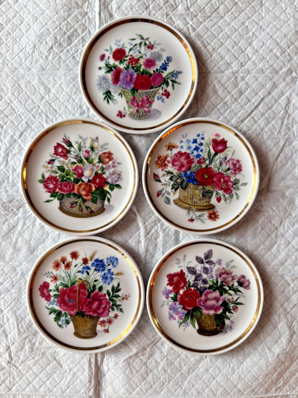 Vintage Vohenstrauss Johann Seltmann Bavaria ~ COASTERS ~ 5-Pieces ~ Hallmarked