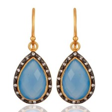 Blue Chalcedony 18K Gold Plated 925 Sterling Silver Dangle Earrings Jewelry