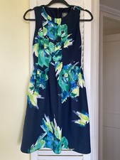 Vince Camuto 4 Blue Green Floral Pleated Sleeveless Dress