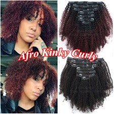 THICK Afro Kinky Curly Yaki Clip In Double Weft Virgin Human Hair Extensions Ins