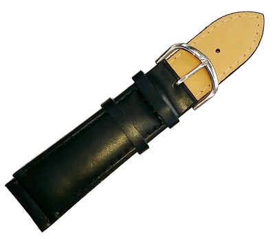 Bracelet De Montre En Cuir Noir 16 Mm – Boucle Argenté – Neuf Avec étiquettes