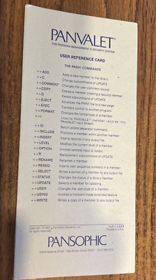 Panvalet - The Program Management & Security System - User Reference Card (1983)