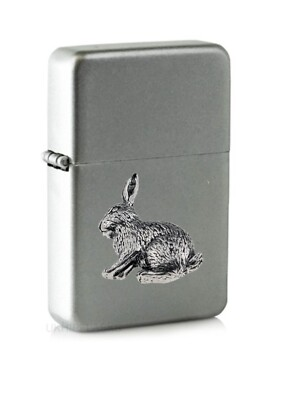 #ad A17 Rabbit emblem on a flip top petrol lighter windproof silver boxed GBP 14.95