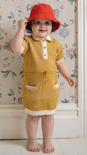 NWOT Fin & Vince Girls Summer Knit Dress in goldenrod Size 8/9 - Picture 4 of 4