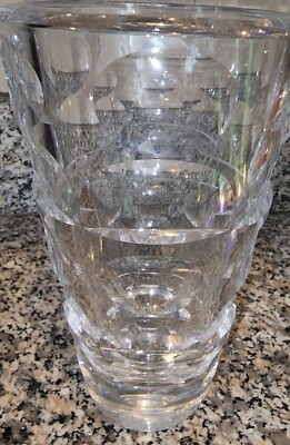 ORREFORS SIGNED D 3876 CRYSTAL LARGE MCM VASE 1960's DESIGN INGEBORG LUNDIN