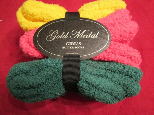 3 Pair Gold Metal Butter Socks Girls Socks Soft Size 6-8.5