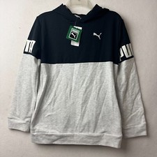 Puma Pullover Hoodie Youth Large 14/16 fleece pockets gray black LOGO NWT