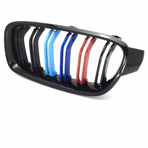 2X M-Farbe Doppelsteg Nieren Kühlergrill Glanz Schwarz Für BMW 3er F30 F31 12-19 - Picture 2 of 11