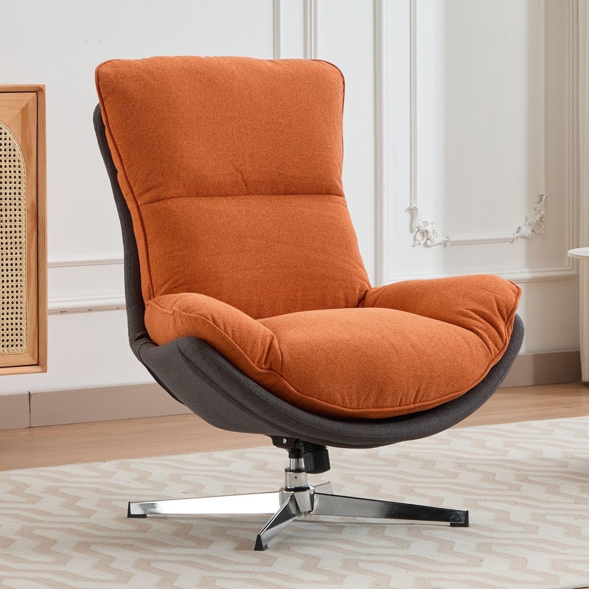 LukeAlon Modern Linen Swivel Lounge Chair, Upholstered High Back