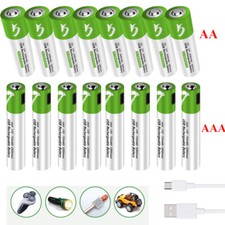 Rechargeable AAA AA Lithium Batteries 1.5V 2600mWh Li-ion Battery Lot USB Cable