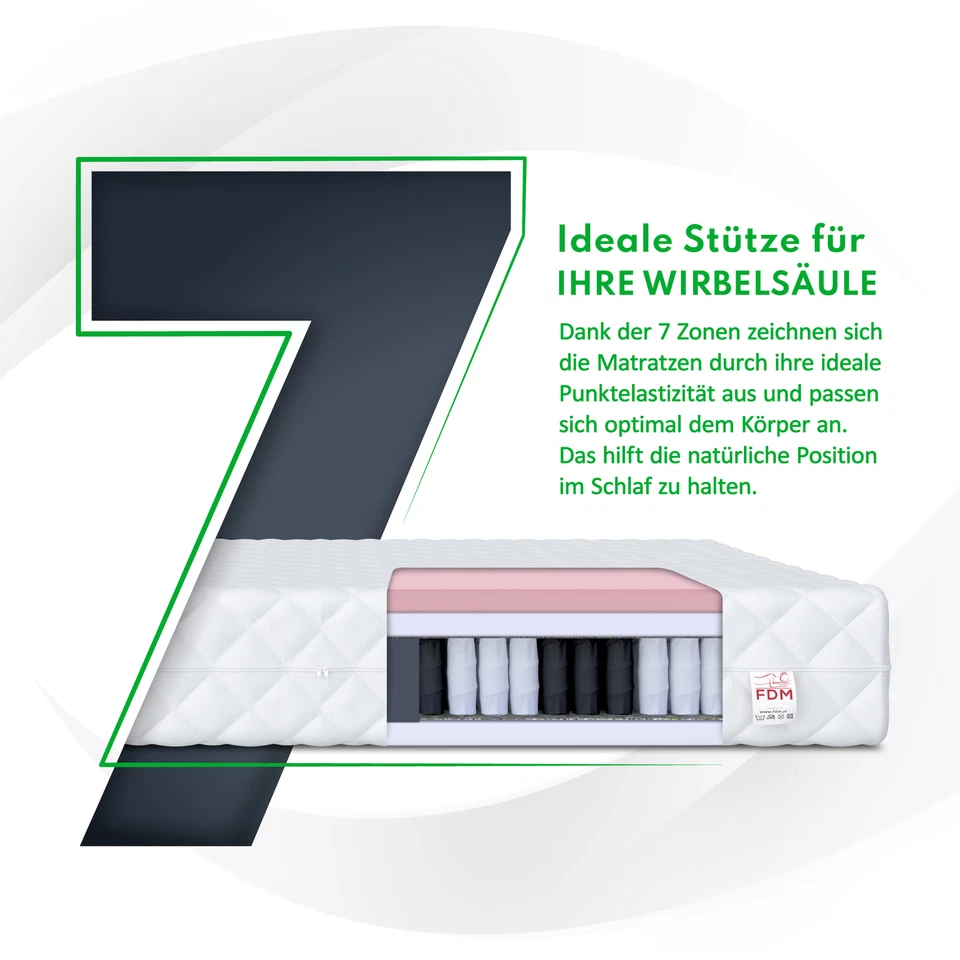 Matratze 90x200 cm MEMORY H2 H3 Taschenfederkern Visco 7 Zonen Höhe 24 cm - Bild 3 von 4