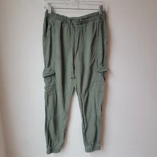 Rewash Womens Cargo Cropped Linen Pants Size Small Green Military Y2k Hip Hop