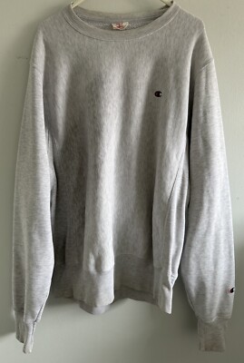Champion Herren Reverse Weave Warm Up grau Pullover gesticktes Logo Retro Small