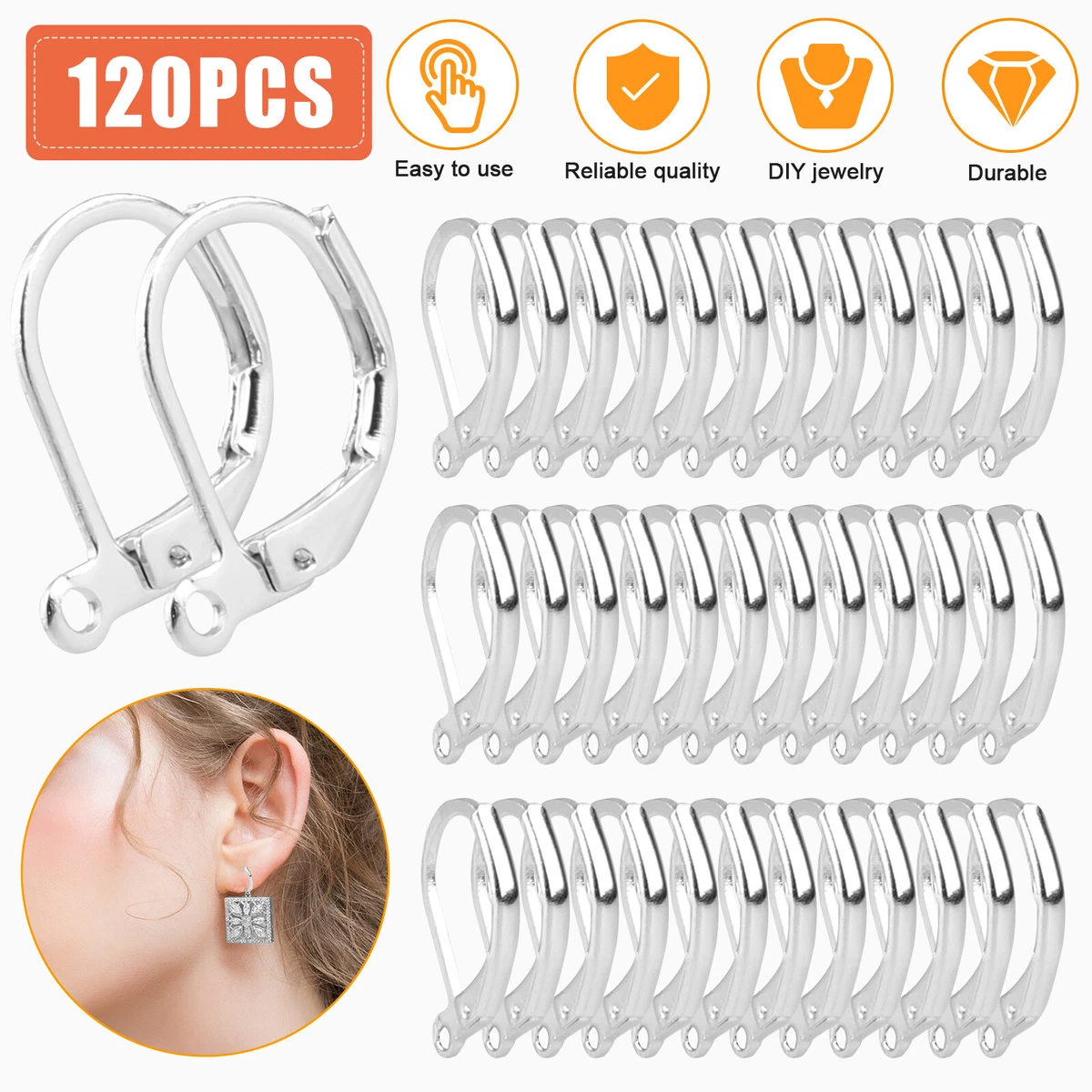 120 PCS Silver Earring Hooks Beads For DIY Jewelry Making Ear Wires  Supplies Kit