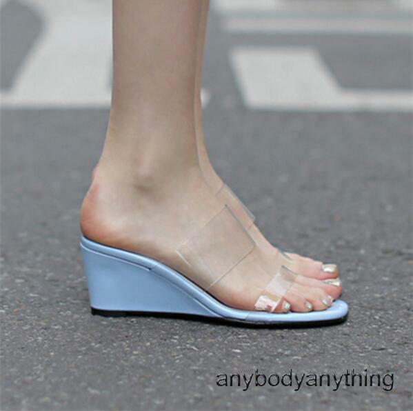 PANTOFOLA D’ORO Sandali ciabatte donna trasparenti punta aperta tacco alto zeppa slip on