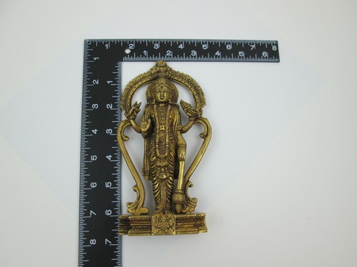 Vintage Solid Brass Lord Vishnu Hindu Statue Figure 6.5 inches - Picture 12 of 12