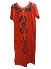 Hand Embroidered Dress, Mexican Style Long Dress, Orange Cotton Oaxacan Dress