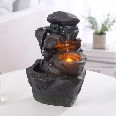 Home Décor Relaxation Water Fountain Exquisite Rocks Unique Waterfall LED Light