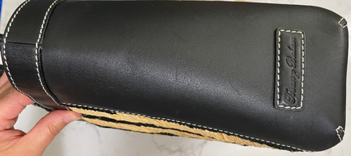 Tommy Bahama Black Leather Raffia Zebra Tote Bag Braided Preppy Resort Cruise - Picture 8 of 24