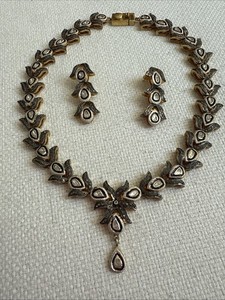 Authentic Gold-plated Pave Diamond Neckace&Earrings, Matching Set