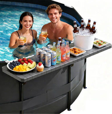 Pool Bar for above Ground Pool, Pool Side Table with 49''×9.6'' Rust-Free ABS Top,