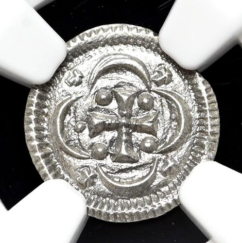 HUNGARY. Stephen II, 1116-1131, Silver Denar, Scarce type, NGC MS UNC Details