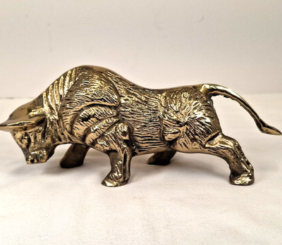 Brass Running Bull Statue Sculpture Vintage Solid Brass Figurine Home Decor