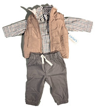Carter's 3 Piece Boys 6 MOS Outfit Puffer Vest Plaid Button Down Shirt Pants NEW