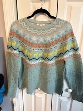White Stuff Women’s Blue Fair Isle Knit Crew Neck Pullover Sweater Size 12