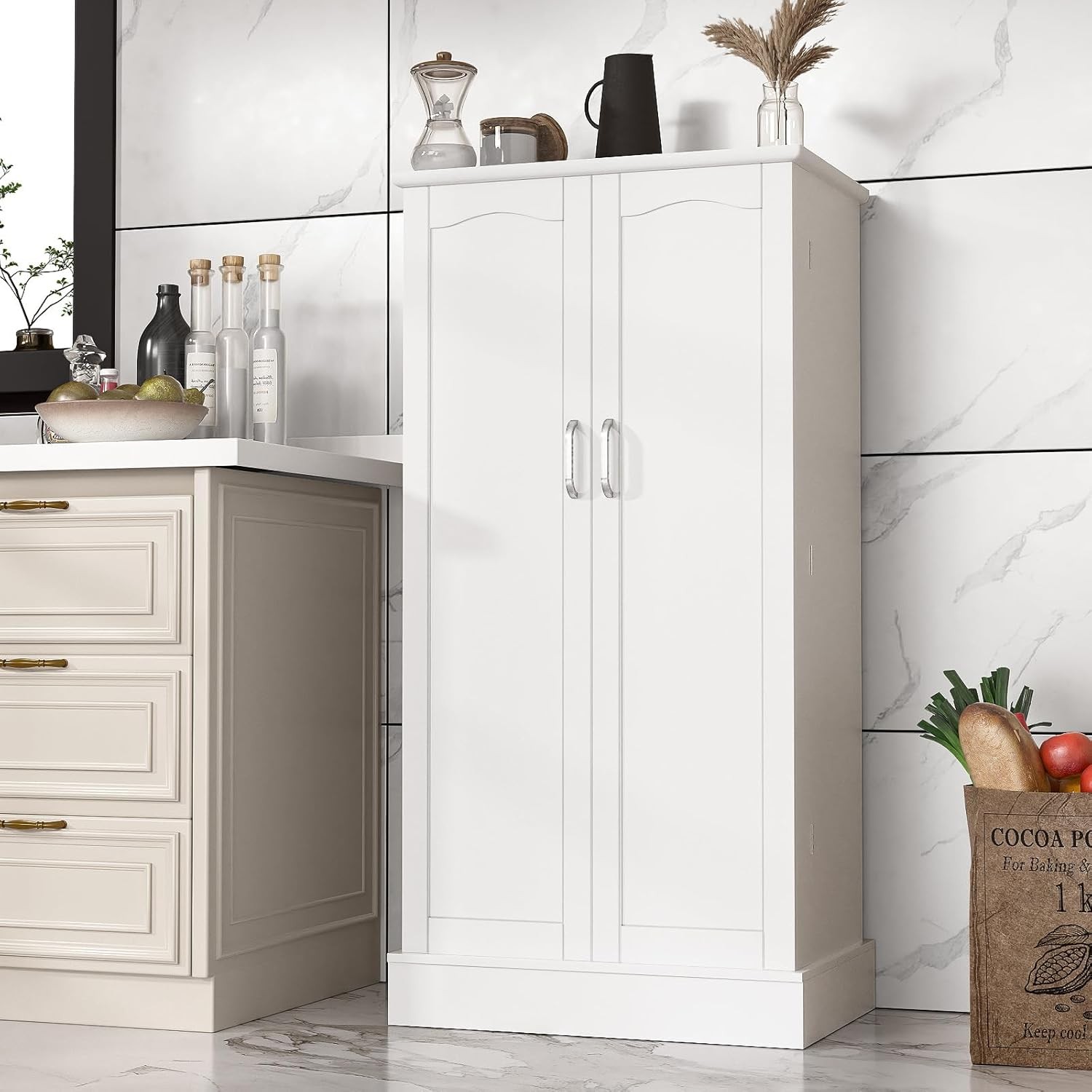 47-Inch Freestanding Pantry Cabinet with Adjustable Shelves for Kitchen Storage