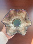 Pretty Fenton Blue Carnival Glass Mirrored Lotus Pattern Ruffled Bowl