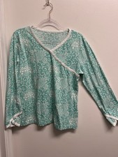 Garnet Hill M Pajamas Sleep Shirt Top Wrap Oriental Floral Long sleeve Seafoam