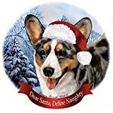 Holiday Pet Gifts Cardigan Corgi Blue Merle Dog Santa Hat Porcelain Ornament