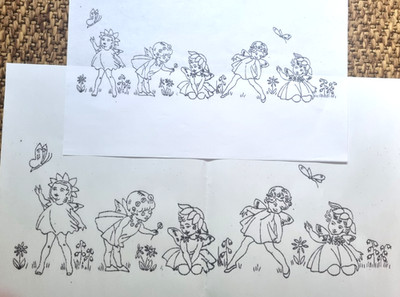 Vintage Sticktransfer - verschiedene kleine Feenmotive 2 Größen 2 Blatt