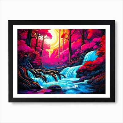 Buntes Wasserfall Gemälde Kunst Gerahmt Wandbild Poster Leinwanddruck Bild