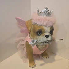 Humane Society Bulldog Fairy in Tutu & Crown Halloween Costume Statue 11” Tall