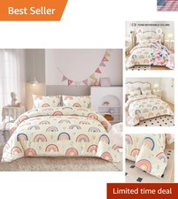 Rainbow Comforter Set with Pillow Covers Kids Girls Boys Full Bedding Cozy