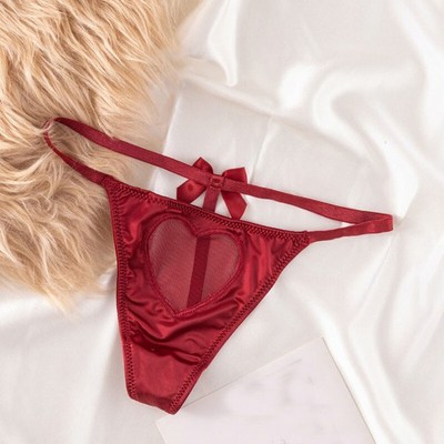 Sexy Women's Faux Satin Thong Panties T-back Bow Lingeries Underwear Low Waist