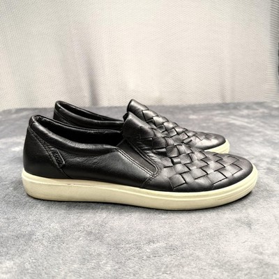 ECCO Soft 7 Woven Shoes Womens Size 8.5 Black Leather Slip On Casual Sneakers