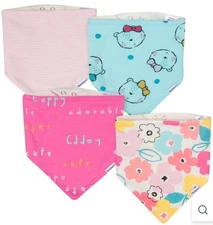 (x2) 4pk Baby Bandana Bibs Bear-Themed Soft Cotton Bibs for Drooling & Teething