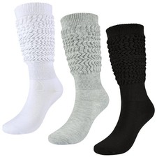 Slouch Socks Girls Cushioned Chunky Stacked Medium, 3 Pairs, Black grey white