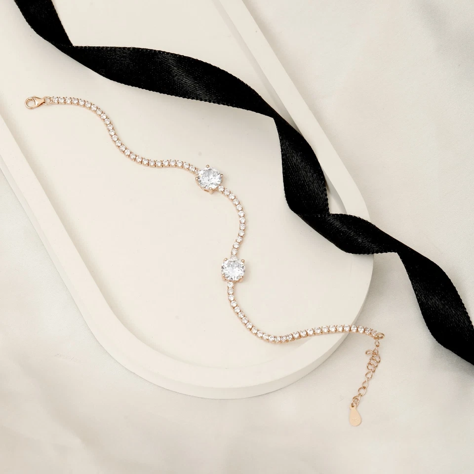 Lab Grown Diamond Tennis Bracelet FG VS Round Solitaire 14k Rose Gold Plated 5ct - Image 3 of 4