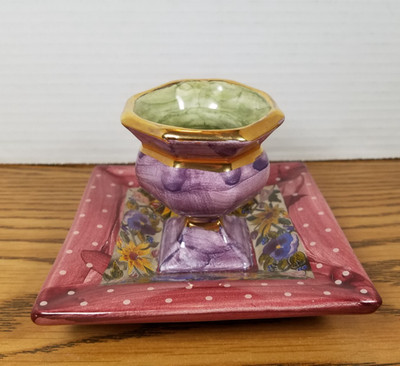 Vintage MacKenzie-Childs  Egg Cup Candle Holder Ceramic Terra Cotta Pottery 1998