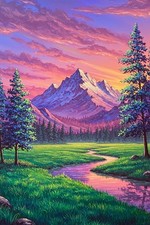 Mountains River Nature Wall Art Print Painting Printed On Canvas Artprint