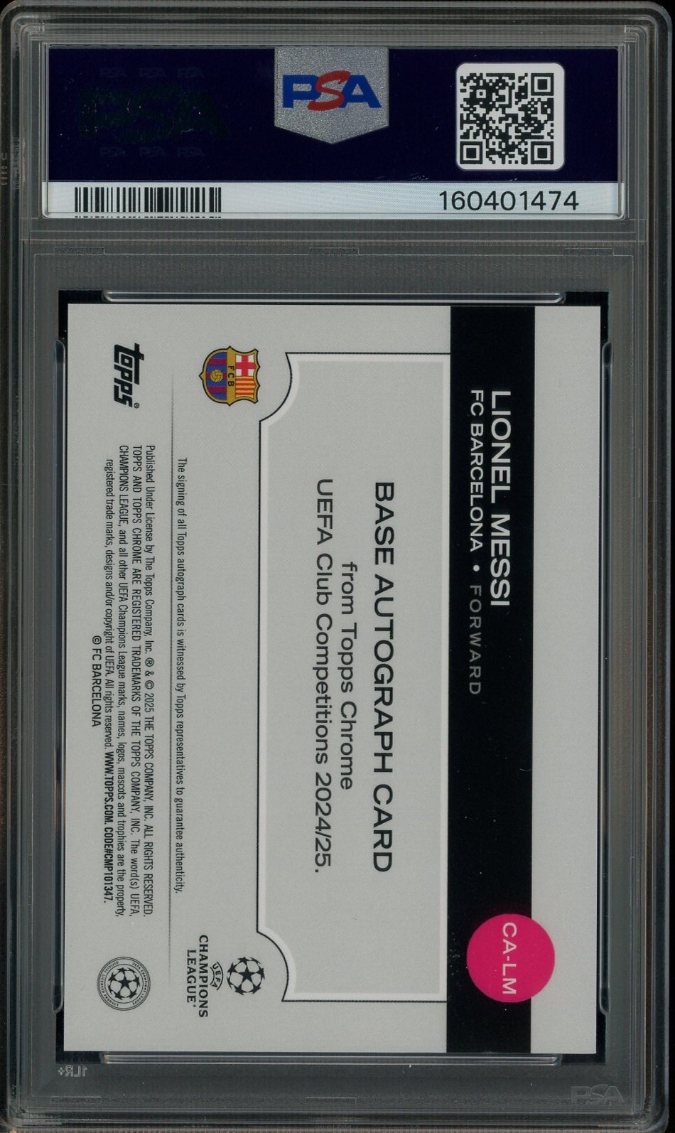 2024-25 Topps Chrome UCC Soccer Black Lava Lionel Messi AUTO 9/10 PSA 8 HIGH END view 3