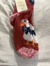 Christmas Warm & Cozy Sock Smith Rose Pink Duck Crew Slipper Socks 9-11 NWT $12