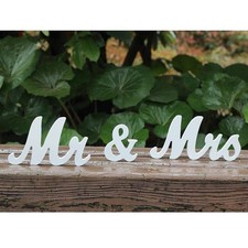 Small Vintage Mr  Mrs White Wooden Letters Wedding Stand Sign Stand Figures ...